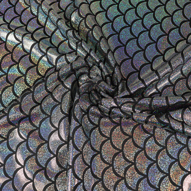 Silver Holographic Foil on Black Spandex