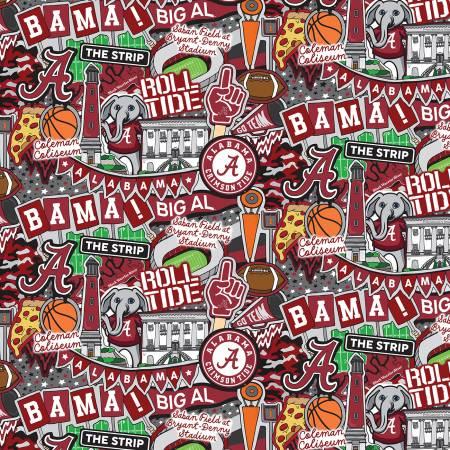 NCAA-Alabama Doodle allover-cotton 43/44" AL2001