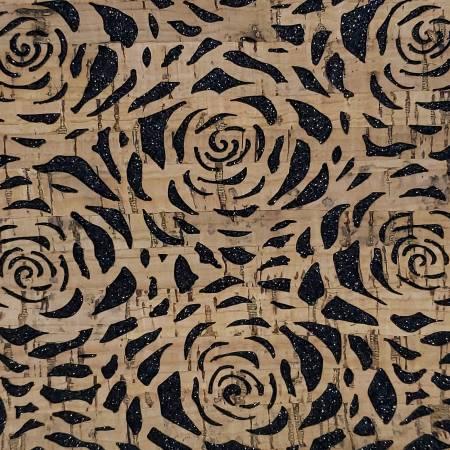 Black Glitter Backed Roses Pro Lite Cork 1/2 yard HCFBROS