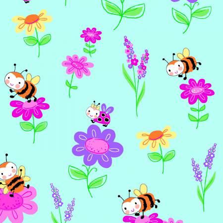 Blue Bugs & Flowers Flannel 0796AE-11