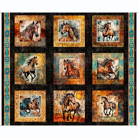Born To Run - 36" Wild Horse Picture Patches Panel Black 2600-31475-J