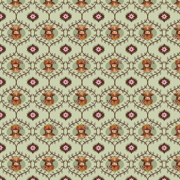 Coneflower Corral-Highland Cows Light Olive Y4559-23