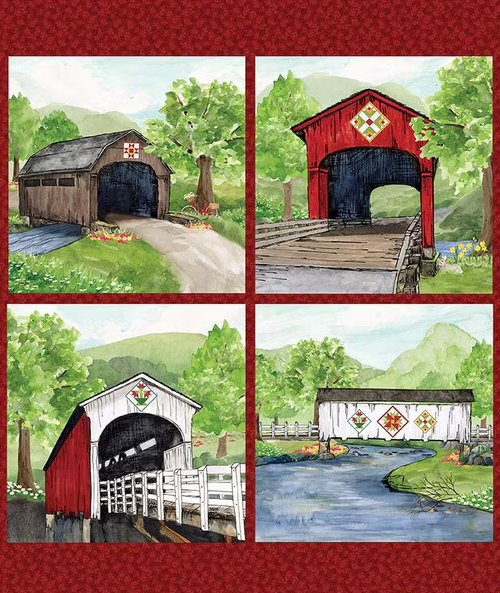 Covered Bridges In Spring-36"Pillow Panel PD15827-PANEL