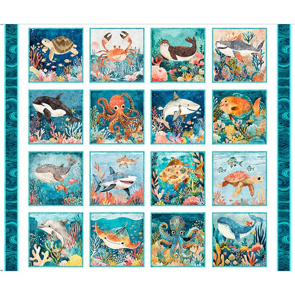Deep Sea Dazzle - 36" Undersea Picture Patches Panel Turquoise 2600-31194-Q