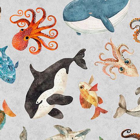 Deep Sea Dazzle - Sea Creatures - Gray 2600-31197-K