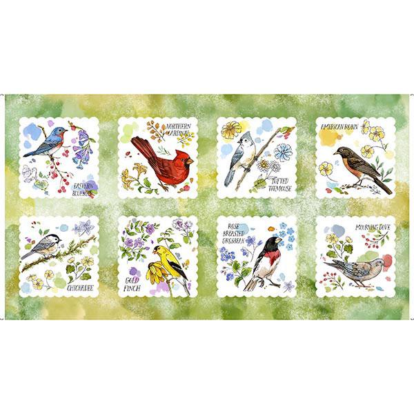 Drawn To Birds-25" Bird Picture Patches Panel Lt Green 2600-31134-H