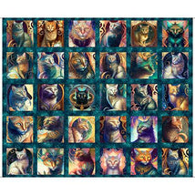 Feline Fantasia - 36" Cat Picture Patches Panel Teal 2600-31368-Q