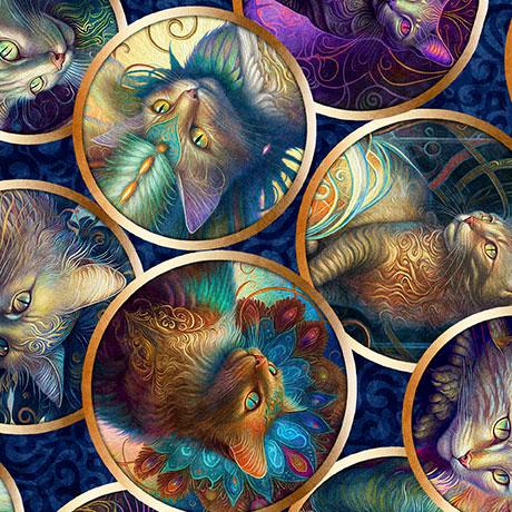 Feline Fantasia - Cat Circles Navy 2600-31370-N