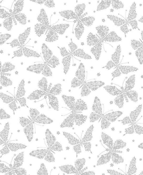 Floral Butterflies-White HUE-C3786-WHITE