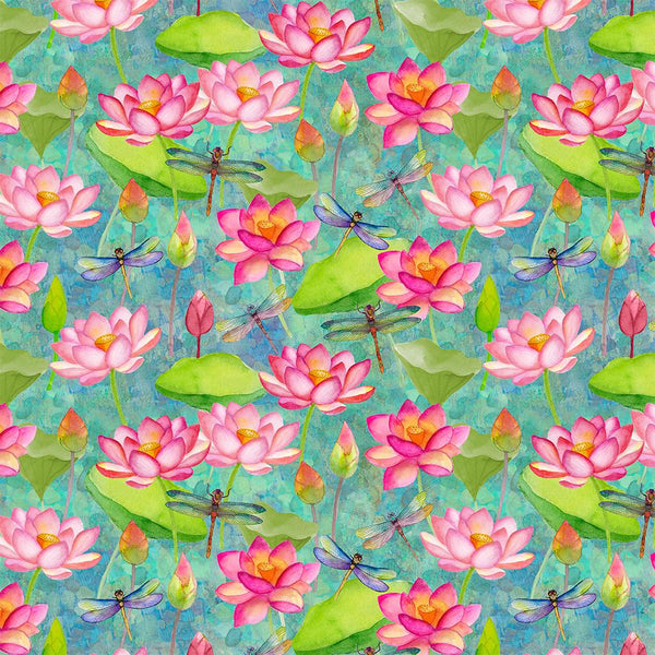 Lily Pond-Dragonfly Floral Light Teal Y4620-103