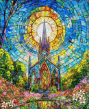 Faith In Full Color-36" Stained Glass Church Panel Turquoise/Multi 2188P-74