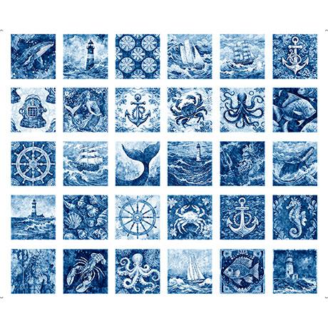 Ocean Blues-36" Nautical Motif Patches Panel Blue 2600-30855-B