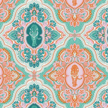 Pieces Of India-Damask Jungle Cats Teal/Orange 12025694