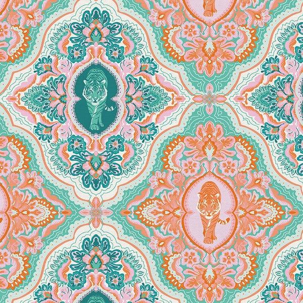Pieces Of India-Damask Jungle Cats Teal/Orange 12025694