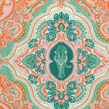 Pieces Of India Canvas-Damask Jungle Cats Teal/Orange 36025694