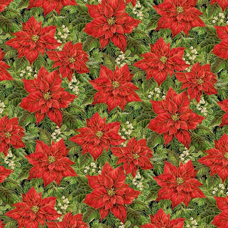 Packed Poinsettia & Leaves Metallic-Green DONA-CM3713-GREEN
