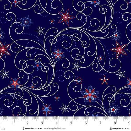 Patriotic Pop Pearlescent-Scrolling Stars Navy 3474-77