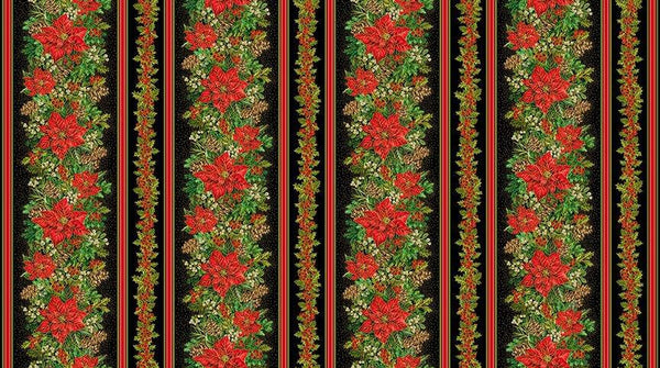 Poinsettia Border Stripe-Black DONA-CM3712-BLACK