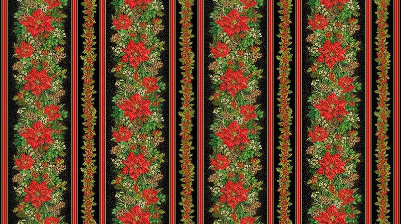 Poinsettia Border Stripe-Black DONA-CM3712-BLACK