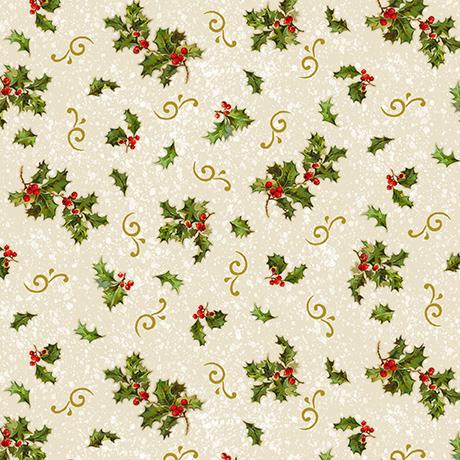 Poinsettia Greetings-Holly & Scroll Cream 2600-31084-E