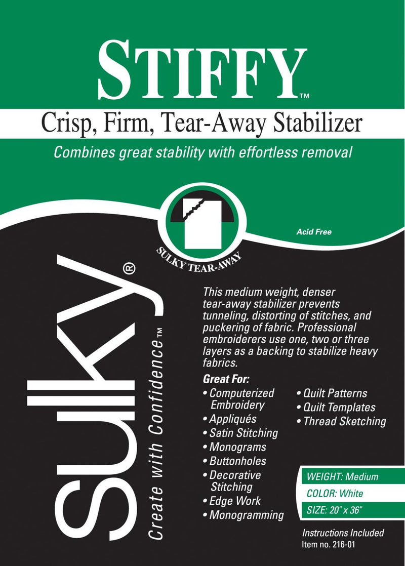 Sulky Stiffy Firm Tear-Away Stabilizer White 20in x 1yd 216-01