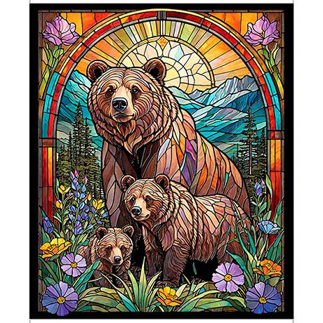 Sunlit Bears-36" Stained Glass Bear Panel Multi 2600-31561-X
