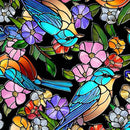 Sunlit Birds-Stained Glass Birds & Floral Black 2600-37093-J