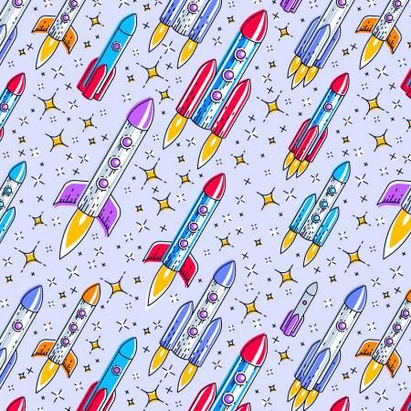 Up And Away Rockets Purple Flannel DT040425