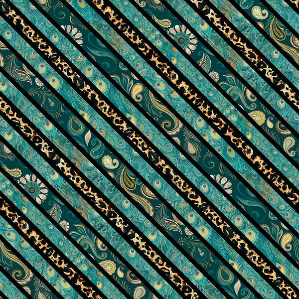 Wild Garden-Diagonal Stripe Teal W100-009-970