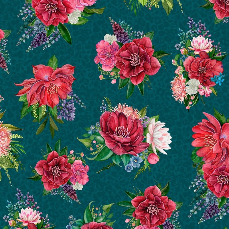 Wild Garden-Floral Bouquets Teal W100-005-916