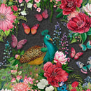 Wild Garden-Peacocks & Flowers Black W100-003-719