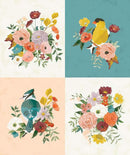 Winged Medley-36" Birds & Bouquet Panel P15918-PANEL