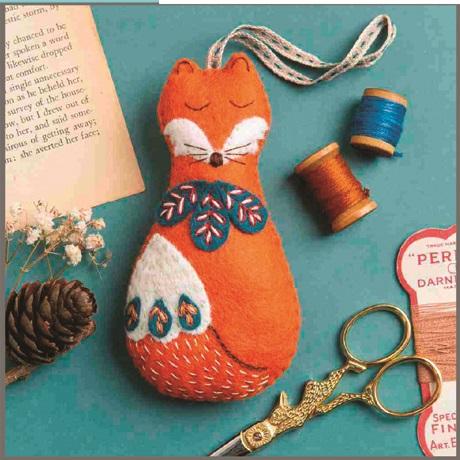 Wool Mix Felt Craft Kit-Folk Embroidered Fox 844A