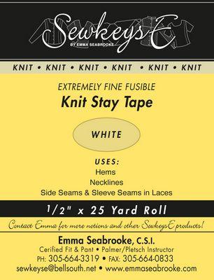 1/2 Inch Fusible Knit Stay Tape - White