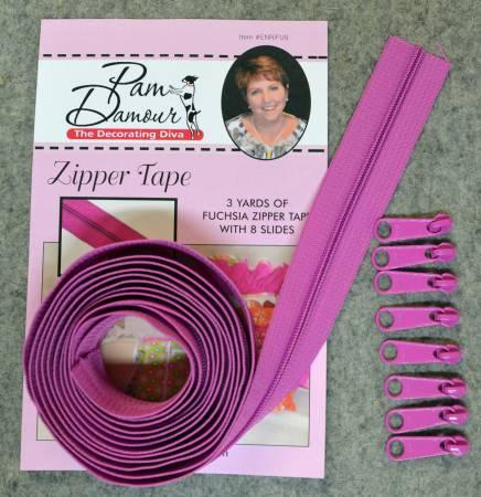 3 yds Reversible Coil Zipper Tape w/8 Slides-Fuschia ENR-FUS