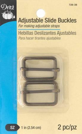 Adjustable Slide Buckles 1in 2pc Antique Gold 726-38