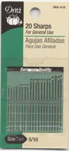 Prym Dritz Sharps Needles Assorted Sizes 5/10 20ct