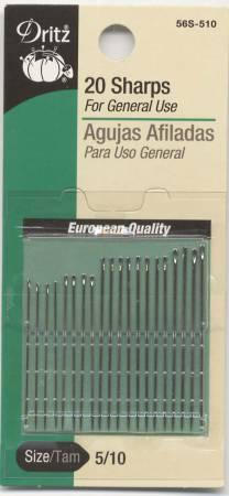 Prym Dritz Sharps Needles Assorted Sizes 5/10 20ct