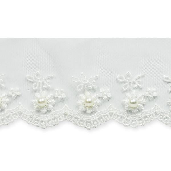 Vintage Daisy W/Pearl Bridal Lace Trim 1-1/2" IR7054WH - White