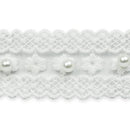 Vintage Flower W/ Pearl Bridal Lace 1-1/4" White - IR7057WH