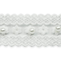Vintage Flower W/ Pearl Bridal Lace 1-1/4" White - IR7057WH