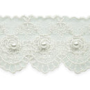 Vintage Roses W/Pearl Bridal Lace Trim 1-5/8" IR7050WH - White