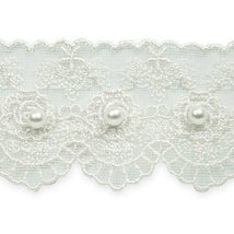 Vintage Roses W/Pearl Bridal Lace Trim 1-5/8" IR7050WH - White