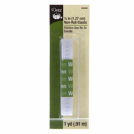 White Ribbed Non-Roll Elastic 1/2in x 1yd 9305W