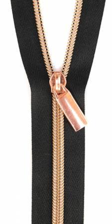Zippers By The Yard Black Tape 3 yds #5 nylon coil & 9 rose gold pulls