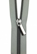 Zippers By The Yard Grey Tape 3 yds #5 nylon coil & 9 pulls Gunmetal
