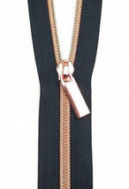Zippers By The Yard Navy Tape 3 yds #5 nylon coil & 9 rose gold